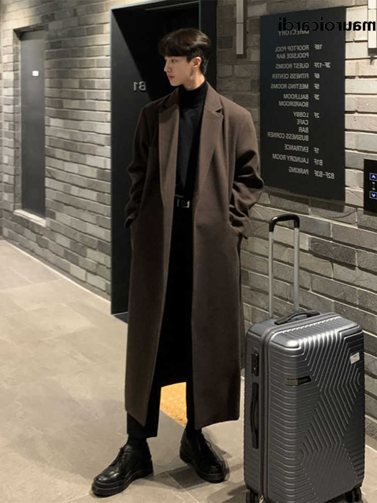 Wool Blends Mauroicardi Autumn Men's Winter Long Casual Brown Black Soft Thick Warm Woolen Coat Men Sashes Designer Plus Size Overcoat 5XL D260