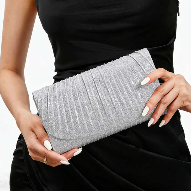 Ladies Evening Bags Silver Glitter Evening Bag Envelope fashionable Elegant Long Purse Women Chain Shoulder Bag Wedding Party Banquet clutch D260922