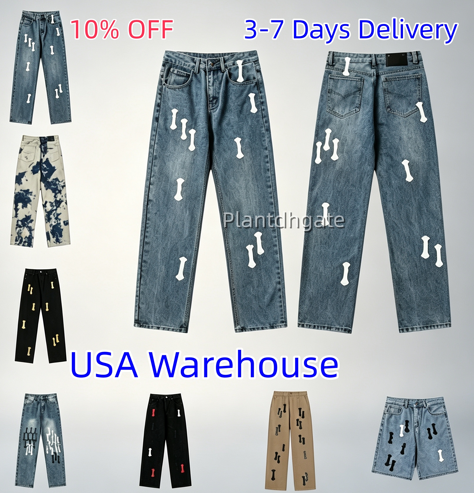 Unisex Chrome pants Vintage Washed Cross Patchwork Jeans Mens Womens Loose Straight Leg Denim Trousers Hip Hop Street Style Multi Color Cross Patche