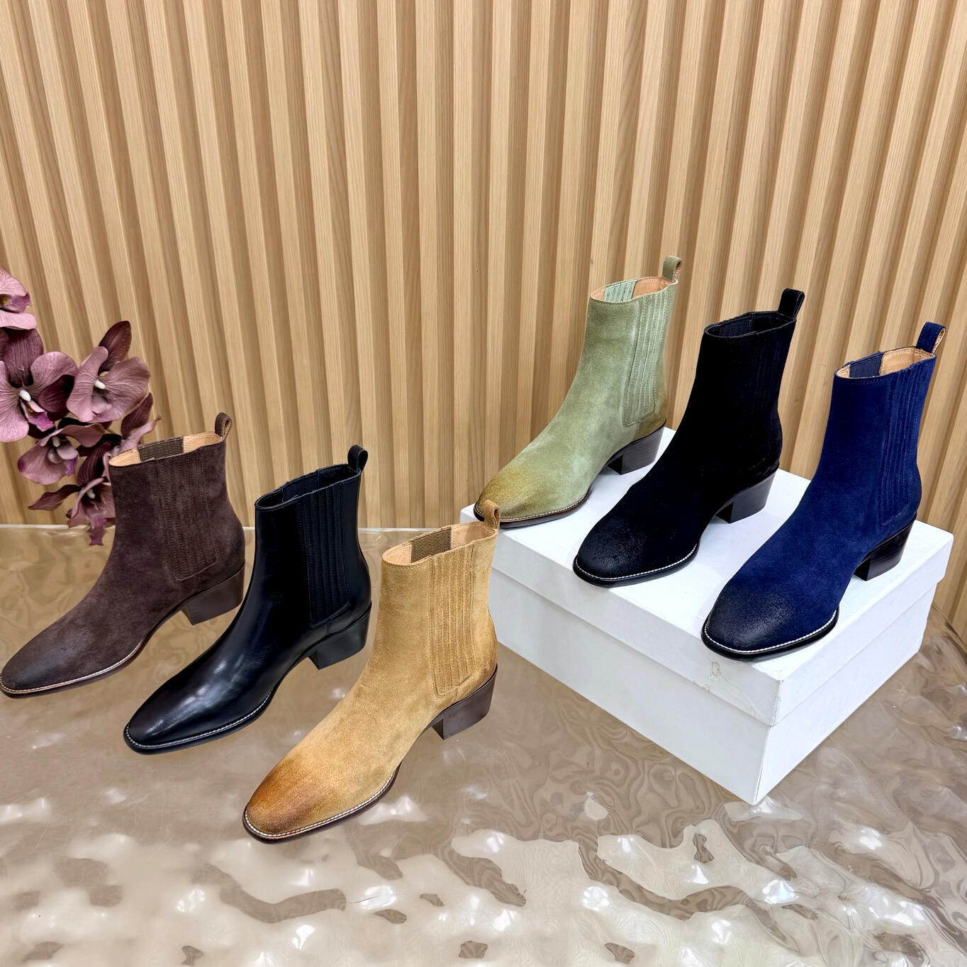 Designer Western Cowboy Boots Fashion Black brown Autumn winter Vintage Knee Boots luxurys 10a High quality Suede Sexy Heel Women Mid Calf boot Thig