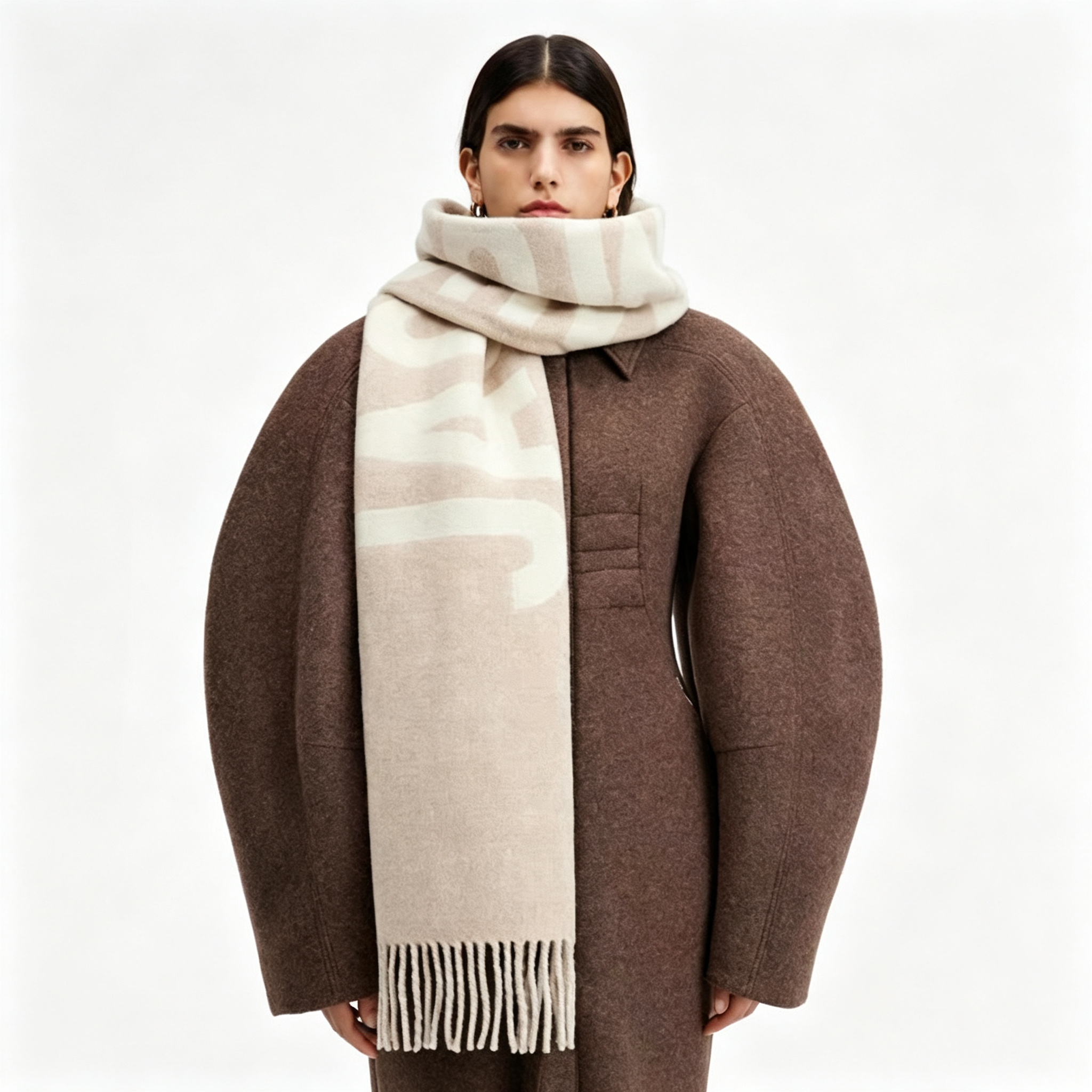 Autumn Winter Letter Jacquard Scarf Thick Wool Blend Shawl with Tassels Warm Neck Wrap Unisex Men Women