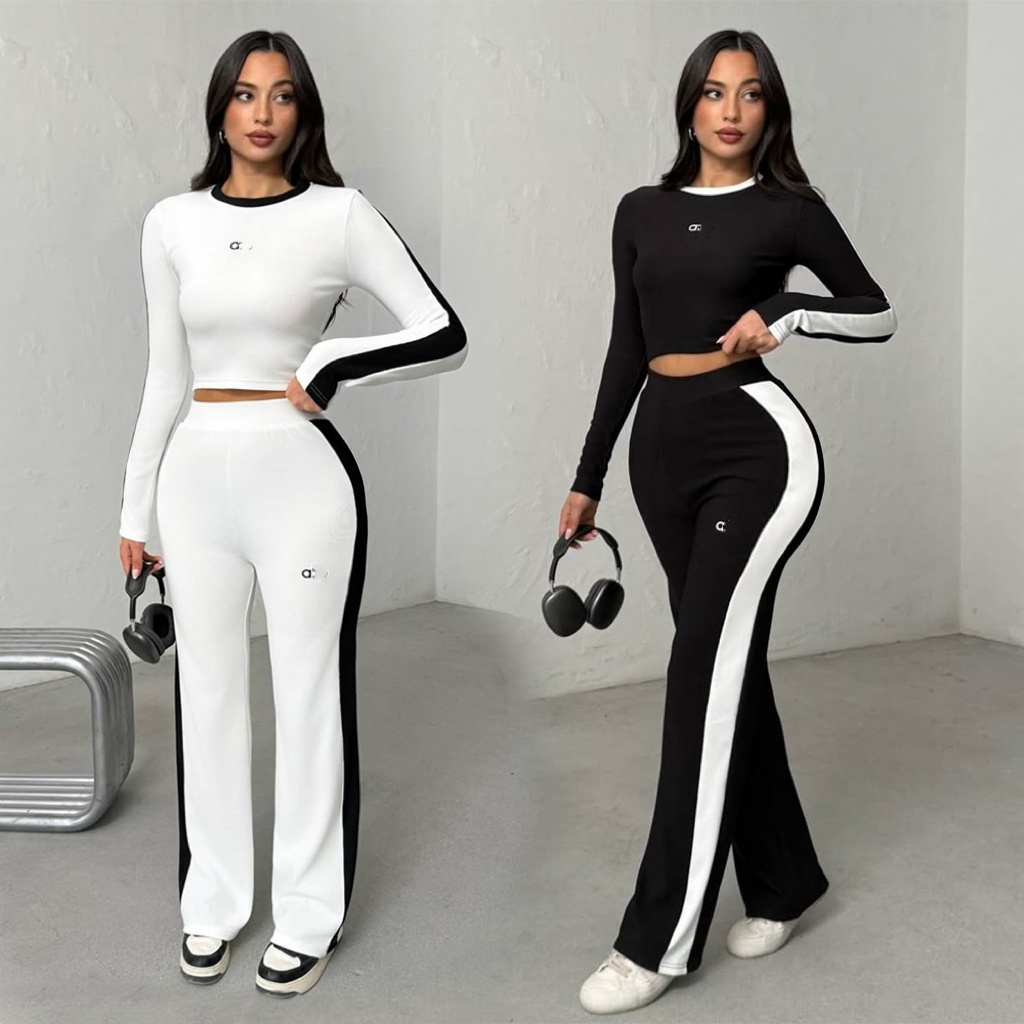 A2978 2026 Spring/Fall New Arrival Women's Casual Sports Set Embroidered Wide-Leg Pants Two-Piece Set