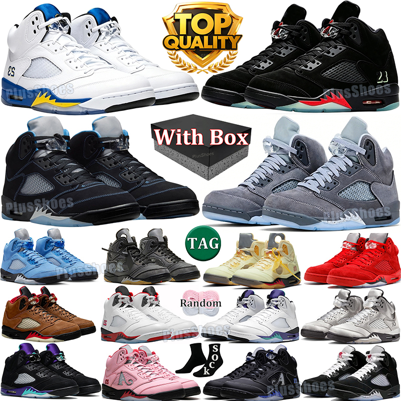 With Box 5 Mens Basketball Shoes 5s Wolf Grey Black Metallic Cat University Blue Halloween Grape Aqua Concord Racer Blue Fire Red Sup Sail J5 Off No