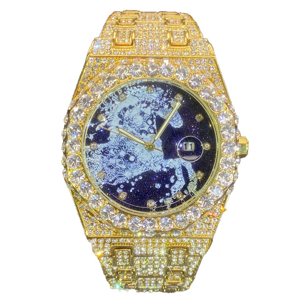 Hip Hop Mens Quartz Designer Watches Automatic Date Iced Wristwatch Fashion Diamond Jewelry Year Of The Horse Watch For Man