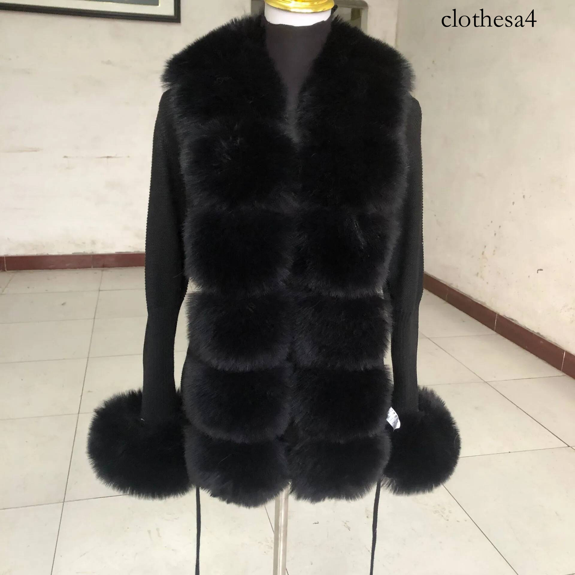Women's Cropped Spring Autumn Hot Sale Knit Sweater Cardigan With Faux Fox Fur Collar Ladies Coat