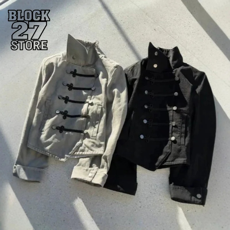 Mens Jacket Napoleon Y2K Streetwear Button Up Harajuku Unisex Oversized Gothic Punk Hip Hop Long Sleeve Subculture Fashion 260920