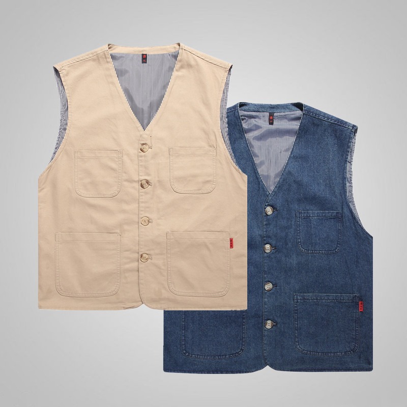 "European Men's Plus Size Denim Sleeveless Jacket Multi Pocket Casual Waistcoat Outdoor Cross-Border Leisure Vest J260921