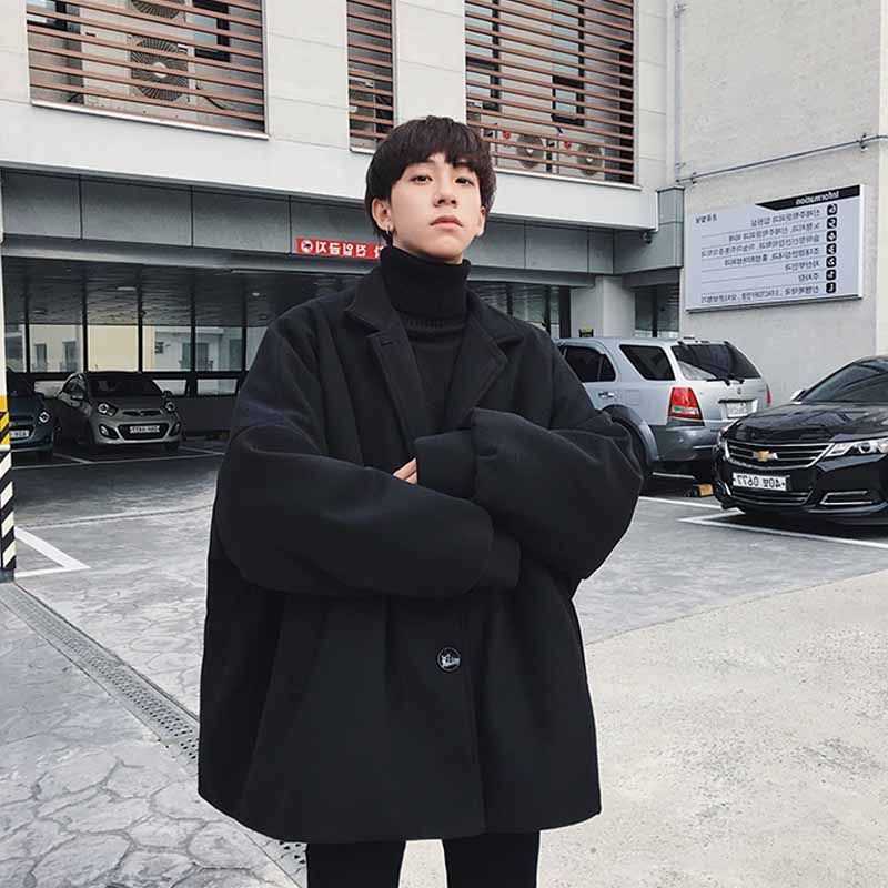 Winter Men's Wool Blends 2026 Korean Thick Woolen Coats Men Trend Solid Color Pockets Overcoats Men's Autumn and Winter Loose Leisure Jack
