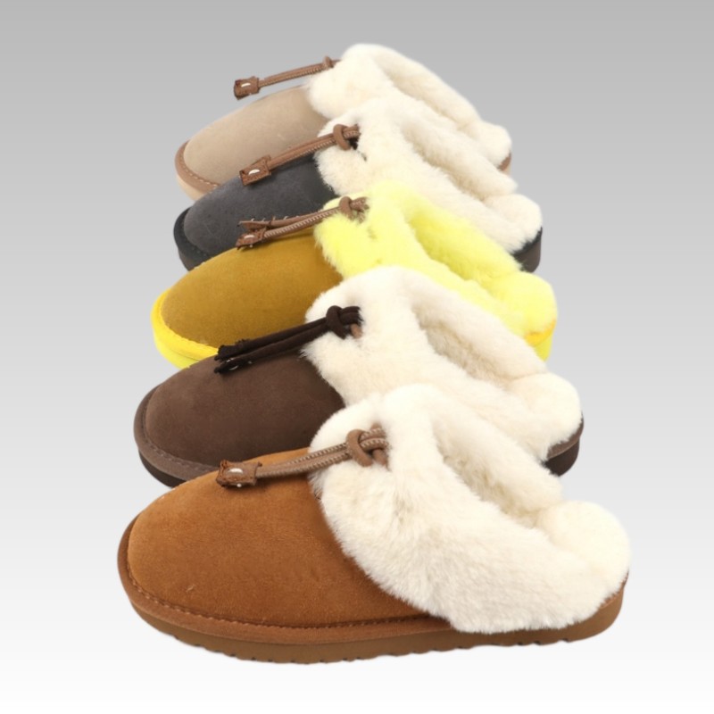 Fashion Men Women Furry Mule Slippers Suede Upper Warm Wool Lined Toggle Decor Cotton Shoes Non Slip Winter Outdoor Slip on Footwear 35-44 UU9410025