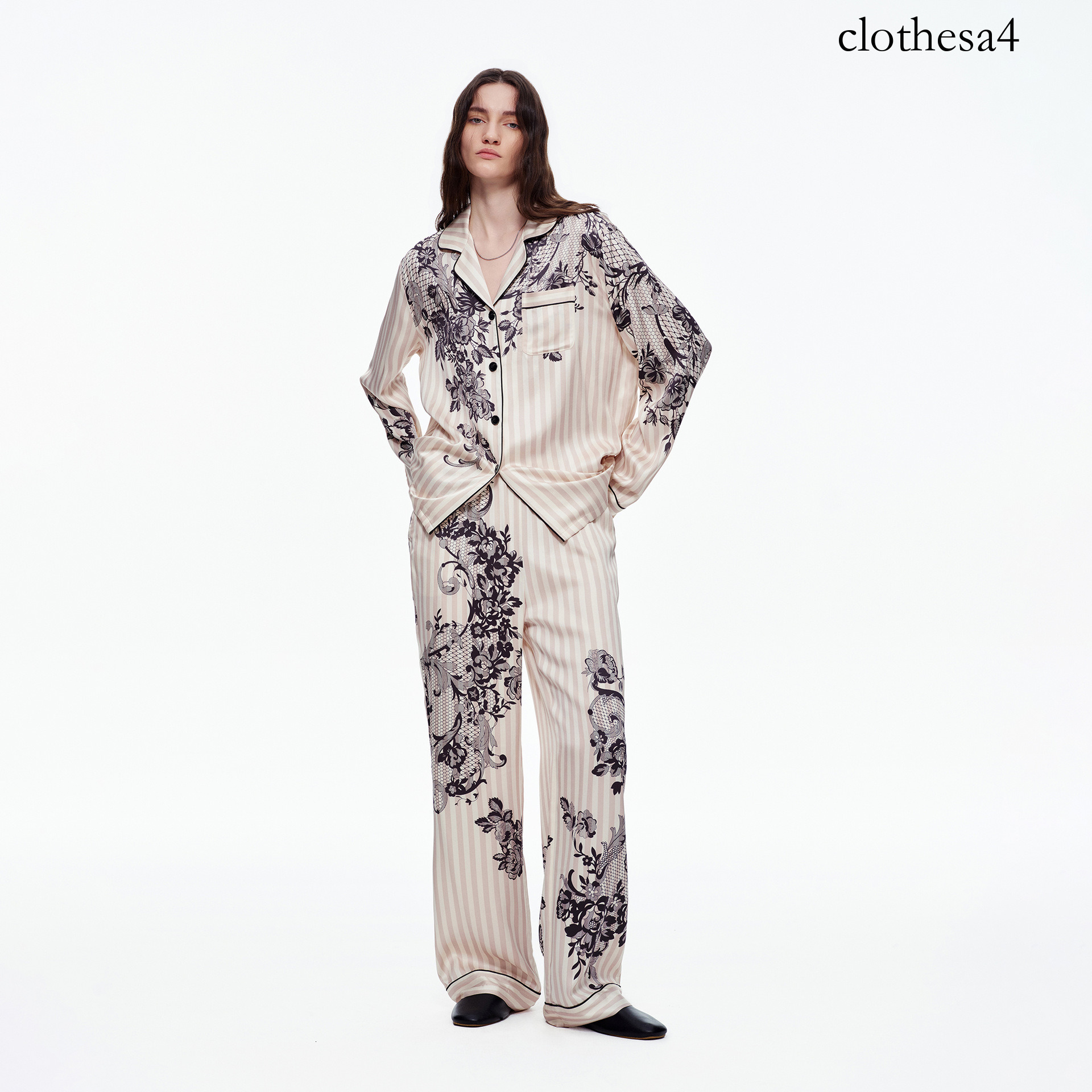 Cross-border best-selling women's pajamas, autumn winter long-sleeved set, featuring relaxed stylish design with high-end feel, and a printed p