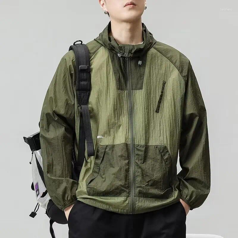 Summer Men Ice Silk Sun Protection Jacket Lightweight Loose Plus Size Hooded Coat UV Breathable Outdoor