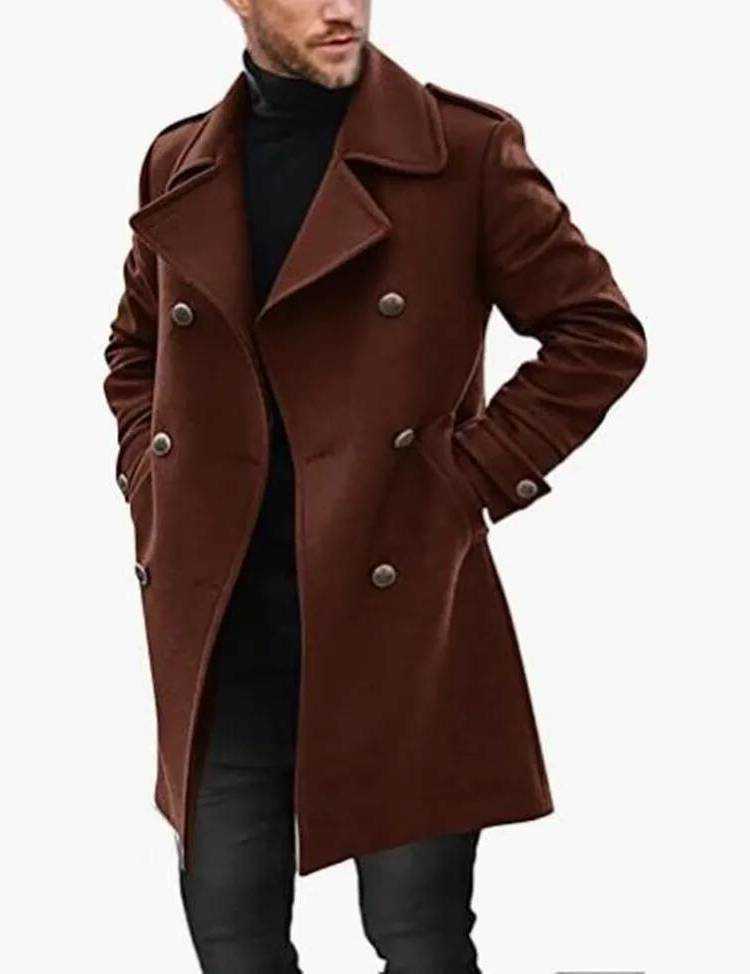 Wool Blends New Men's Men's Woolen Coats Lapel Jackets Double-Breasted Solid Color Overcoat Autumn Winter Thick Long Trench Coat Outwear D