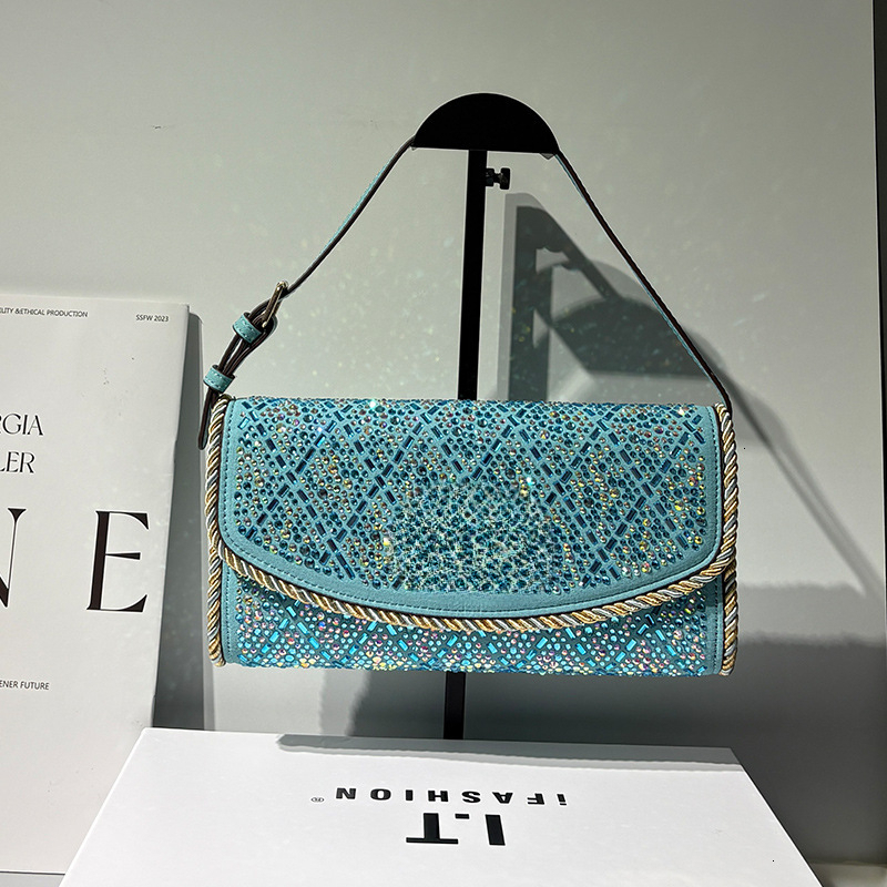 Diamond-studded Quilted Underarm Bag Summer New Luxury Evening Rhinestone Small Square Bag, Commuter Women's Bag, Shoulder And Crossbody Bag