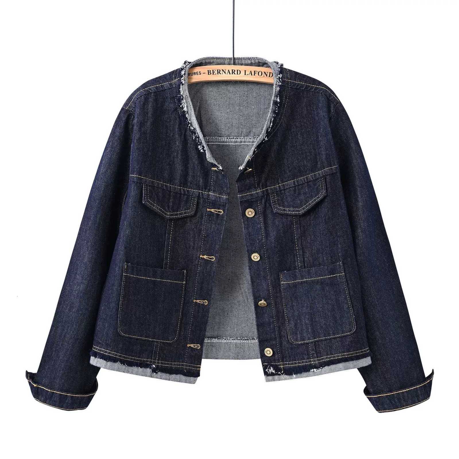 Jackets Deep blue Denim Women's Jacket Women's Small fragrance style New Spring Autumn Casual Round neck Jackets Female Cowboy Short Outwe