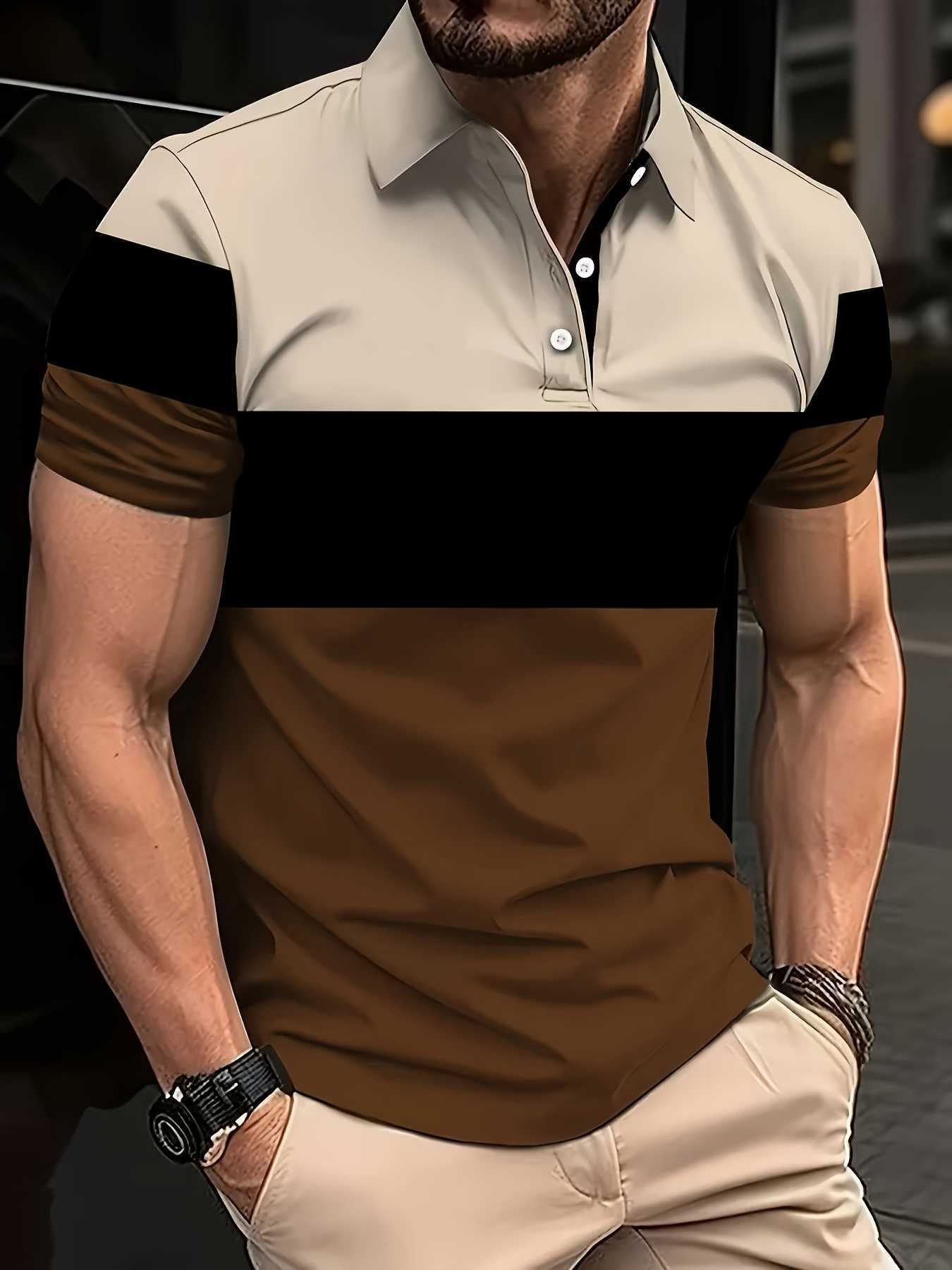 Summer Men's Casual Shirts 2026 New Style Men's Short-Sleeved Polo Shirt with 3D Pattern for Street Casual Fashion and Breathability H2609