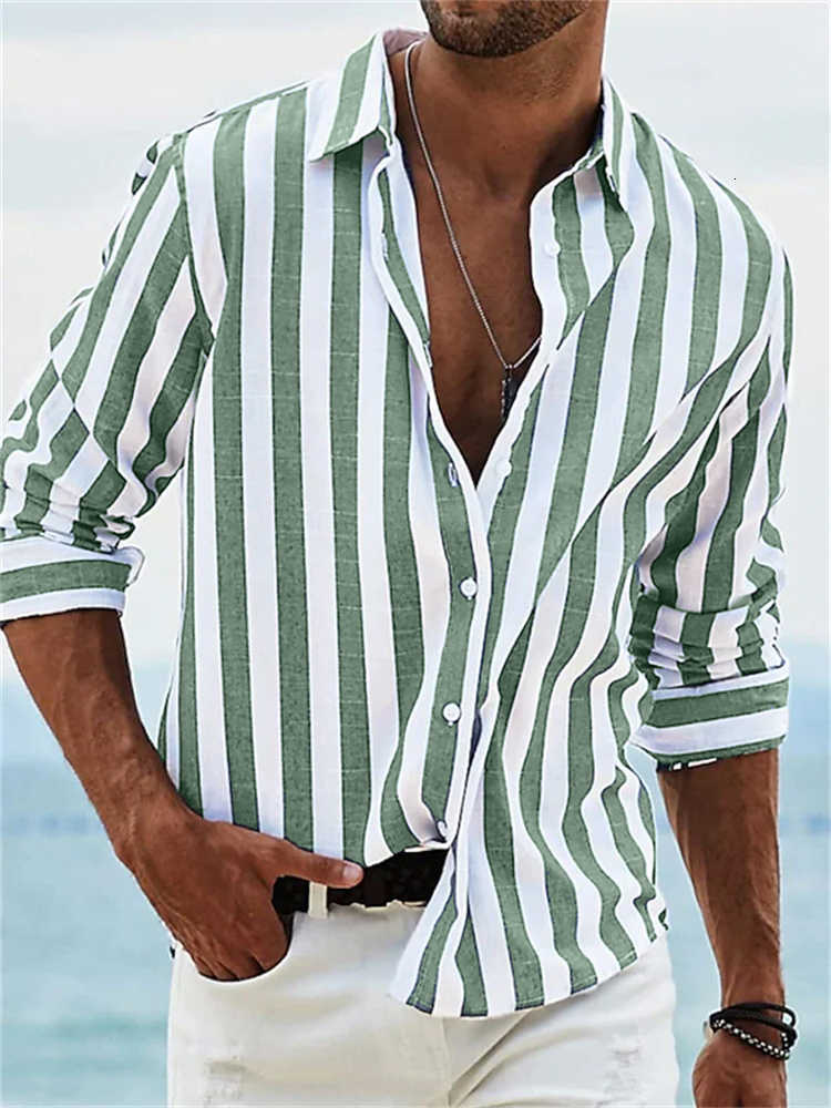 Long Men's Men's Casual Shirts Sleeve Shirt Striped Shirt Comfortable Casual Vacation Fashion Hawaiian Extra Large Size Men's Clothin