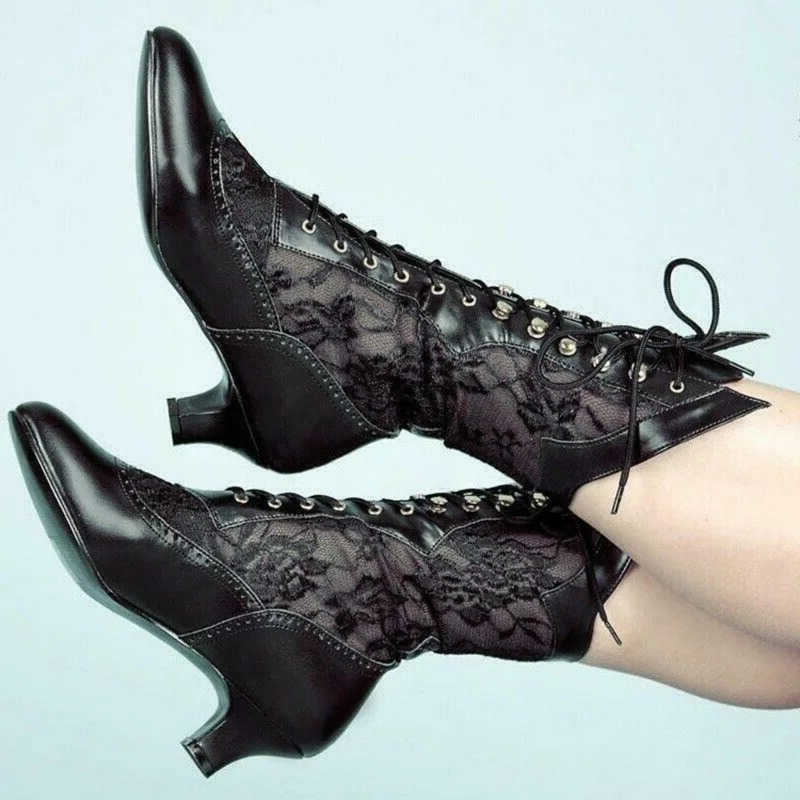 Stivali Stivali alla caviglia Stivali vintage da donna vittoriani a punta a metà polpaccio per donna eleganti Stivaletti con lacci in Pu Giunti Scar