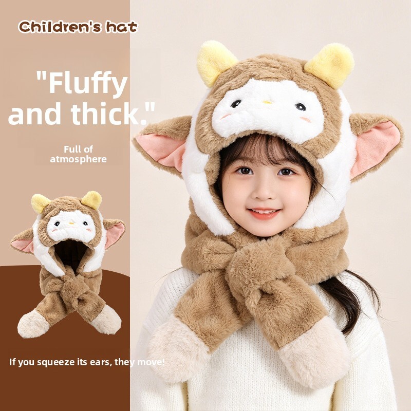 Cartoon Cute Children's Warm Plush Lei Feng Wholesale Autumn and Winter Scarf Hat Two-Piece Set Doll