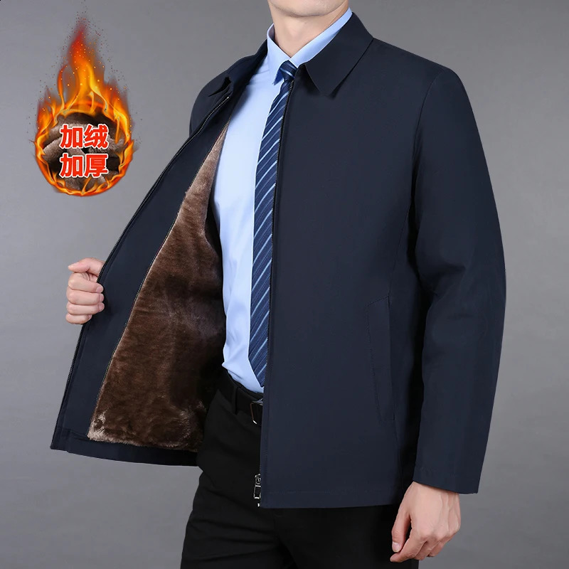 Men Business Jacket Parkas Midaged Men's Lapel with Zipper Pockets for Formal or Casual Wear in Autumn Winter 260920