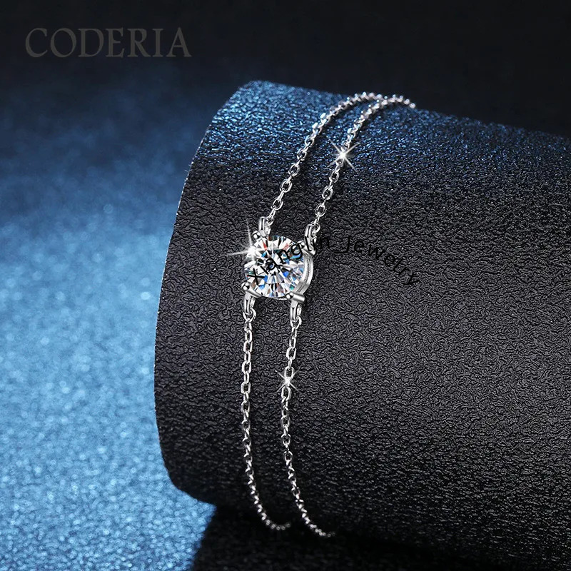 New Four Claw Moissanite Bracelet 925 Sterling Silver Women's Double Chain 1CT Exquisite Bangle With GRA Certificate Black Card