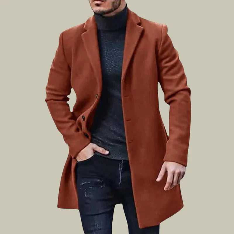 Woolen Men's Men's Wool Blends Coat New Solid-Color Warm Woolen Overcoat Mid-Length Windbreaker Comes Multiple Colors Coat Men's Clot