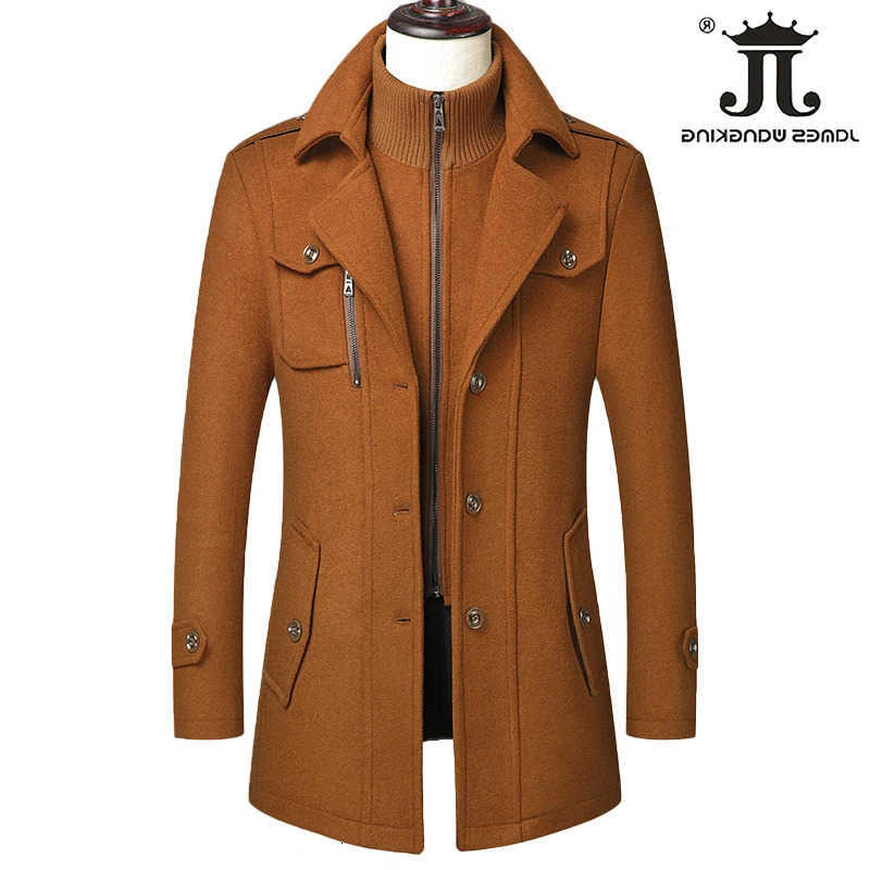 SIZE Men's EUR Wool Blends Winter Mens Wool Coat Jacket Fashion Middle Long Scarf Collar Cotton-padded Thick Warm Woolen Male Trench Coat Overc