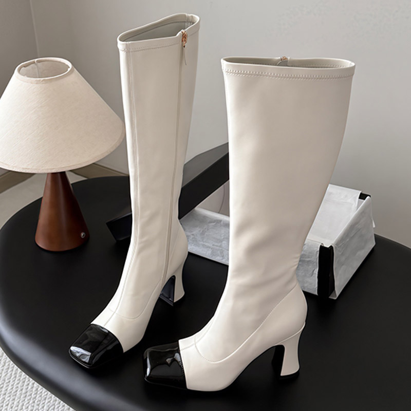 Otoño Invierno 2026 Botas altas hasta el muslo Botas clásicas contrastantes hasta la rodilla Cuero suave de alta calidad Lado interior Moda Zapatos