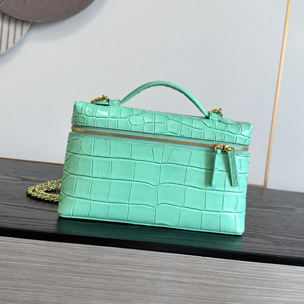 Vanity Case Crossbody Bag Structured Crocodile Embossed Leather Top Handle Double Zipper Chain Purse Weekend Outings Top-Tier Designer Bag