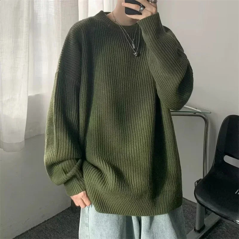 2026 Autumn Crew Neck Solid Color Pullover Sweaters For Men Casual Y2K Knitted Sweater High Street Fashion Jumpers Hombre260921