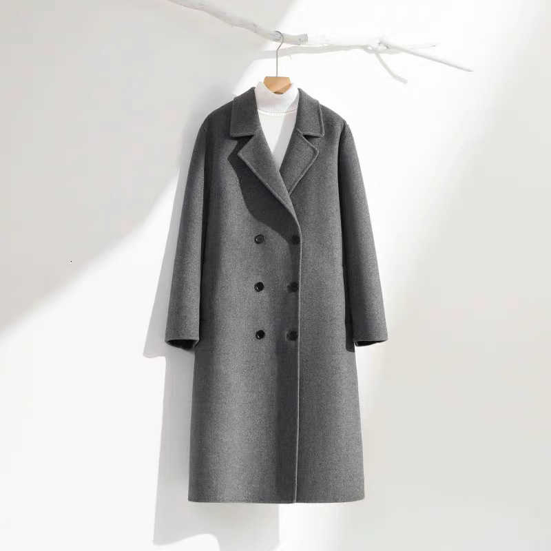 Double-Faced Blends Men's Cashmere Wool Long Over-Knee Men's Double-Breasted Loose Fit Korean Style Woolen Suit Jacket Winter Thickened Ca