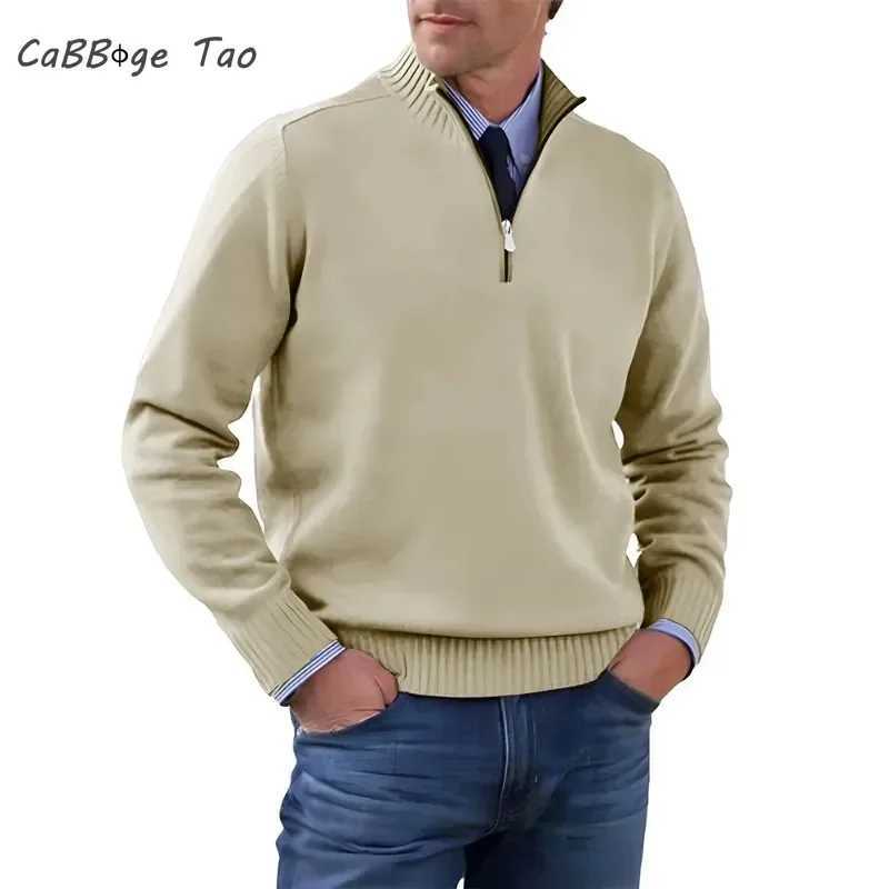 Autumn Men's Half Zipper Pullover Long Slve Turtleneck Jackets Solid Color Sweater Casual Breathable Knitted Basic Warm Coat Q260921