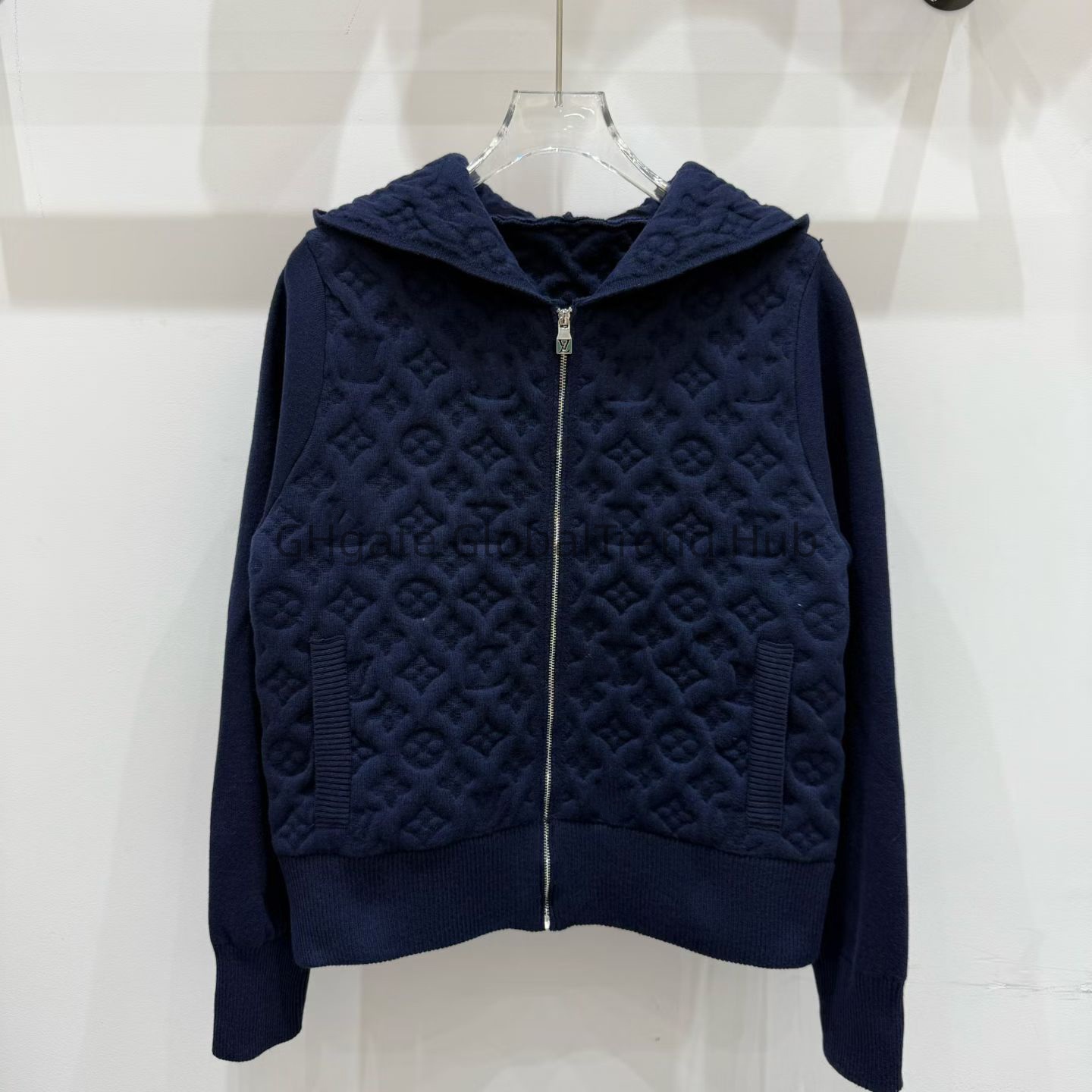 designer clothes women Women Hooded Knit Sweater High Quality Diamond Jacquard Zip Up Cardigan Casual Ladies Top Daily Street Autumn Winter Fashion
