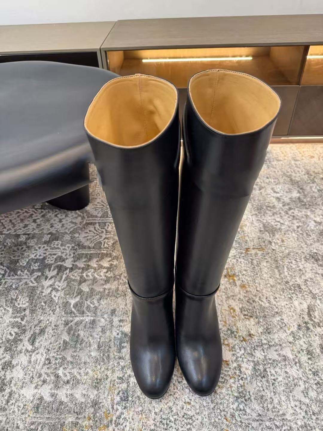 Botas altas hasta la rodilla de cuero negro para mujer, botas altas con tacón de bloque en punta, botas largas elegantes con cremallera lateral para