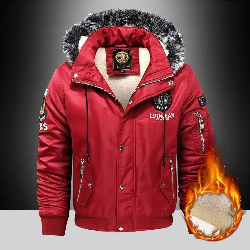 Winter Men's Hooded Faux Fur Trimmed Pilot Jacket Windproof Warm FleeceLined Parka Jackets Men Thickened Workwear Coat 260920
