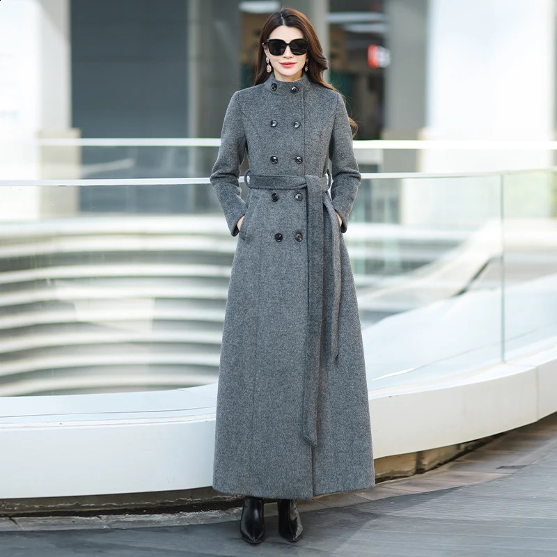 Gray Stand Collar Thickened Woolen Coat Winter Fashion Slimming Long Outerwear for Daily Wear Warm And Stylish Arrival 260920