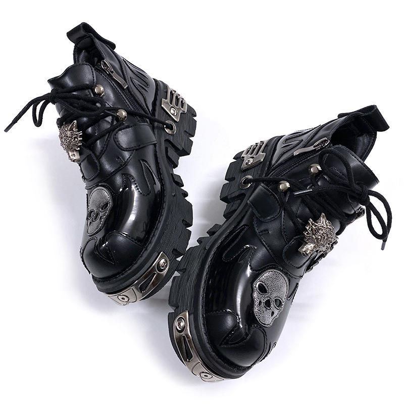 Zapatos informales de diseñador para mujer, zapatillas de plataforma góticas con tachuelas de Metal y Calavera, botines de suela gruesa de encaje, r