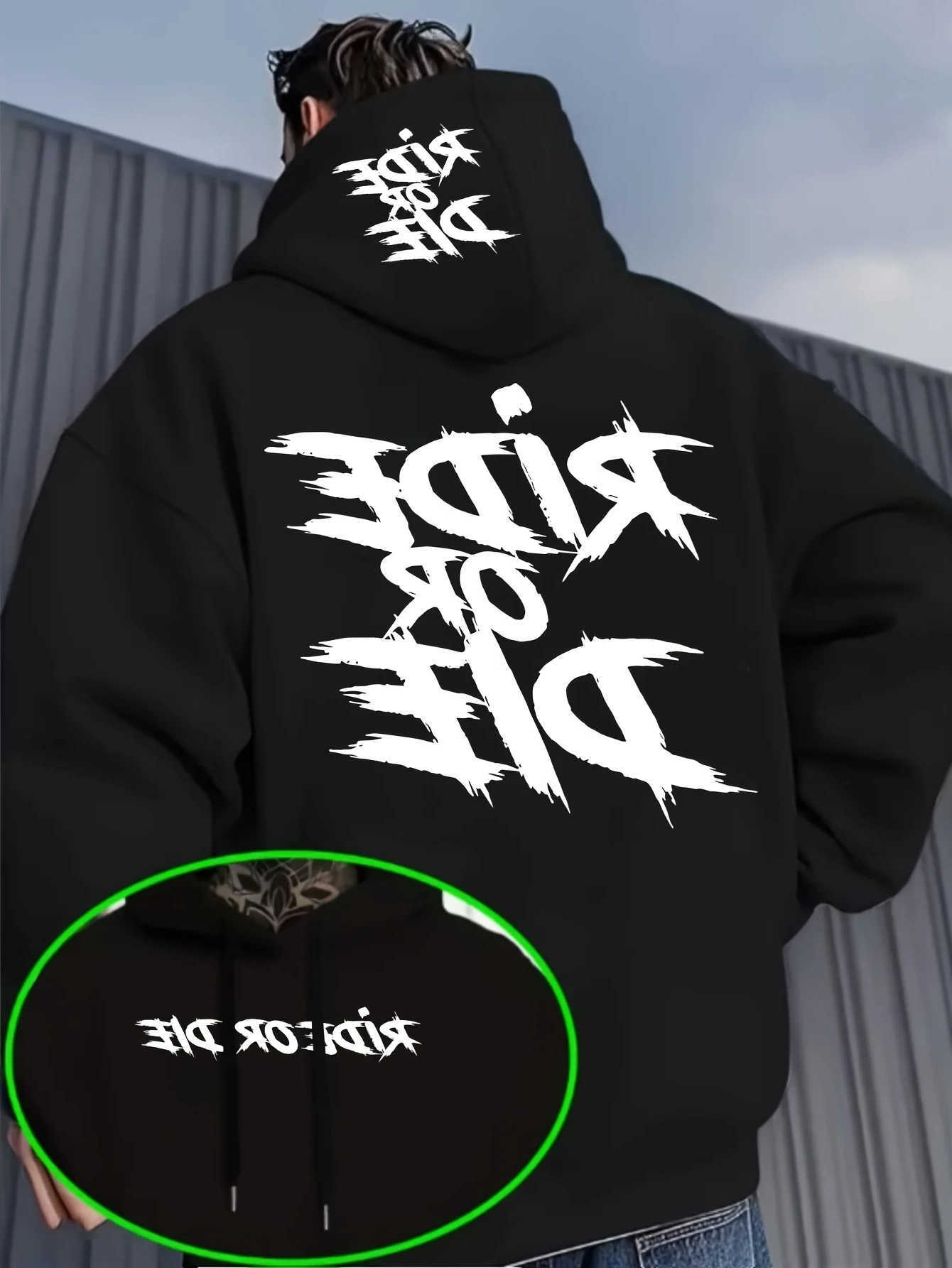 "Ride Men's Men's Hoodies Sweatshirts or Die" Graffiti-Style Double-Sided Print -Lined Hoodie Casual Loose-Fit Punk Streetwear S