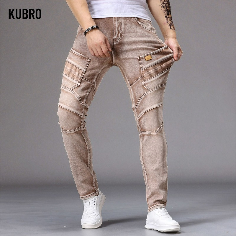 Casual Vintage Straight Leg Elastic Slim Fit Autumn Winter Sweatpants Trousers Skinny Y2k Jeans Men's Cargo Pants 26L0921
