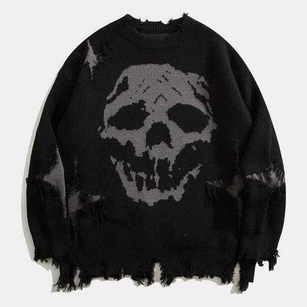 Jacquard Skull Sweater Women's V-neck Mid-weight Rabbit Fur Inner Wear Fashionable Knitwear for Ladies Cross-border S260921RHU3