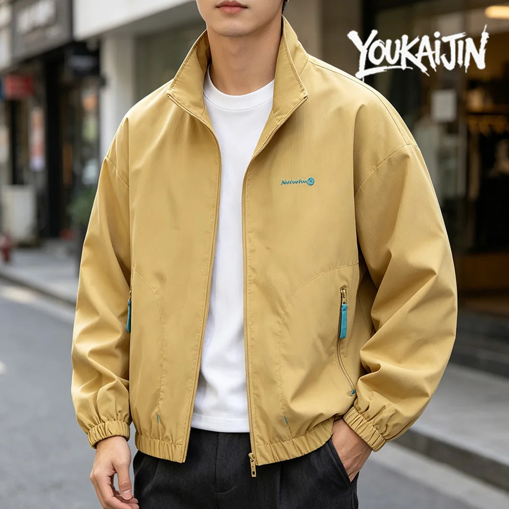 Yellow Spring Autumn Baseball Collar Short Loose Solid Color Jacket Men's Business Casual Thin Coat Trend Pink Jacket 260920