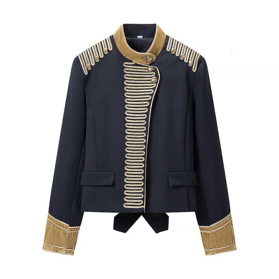 Women's Jackets 2026 New Arrival Women's British Style Short Jacket Gold Embroidery Contrast Trim Stand Collar Vintage Elegant Daily Commu