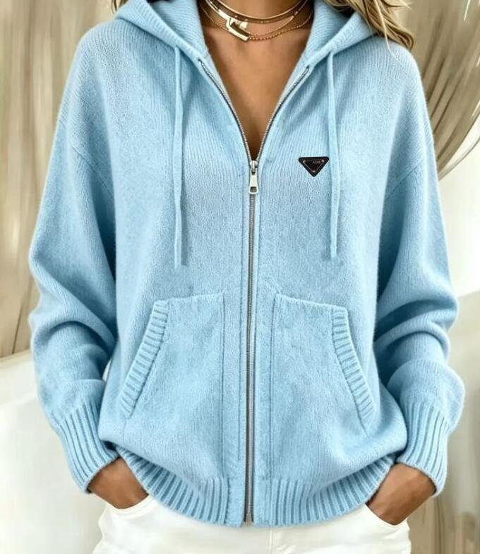 women's Sweaters Loose Luxury zipper clothes Solid color hooded zipper loose knit cardigan designer Sweater women's sweater jacket plus si