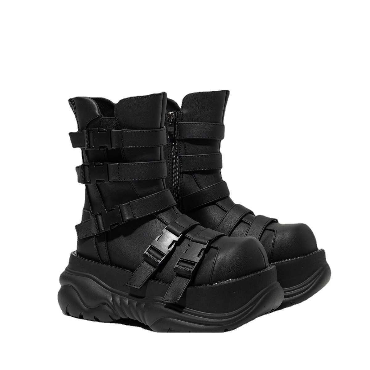 Head Boots Big Dark Goth Estilo punk para mujer Muffin Fondo grueso Hot Fried Street Rock Altura creciente Botines de cabeza redonda H260921