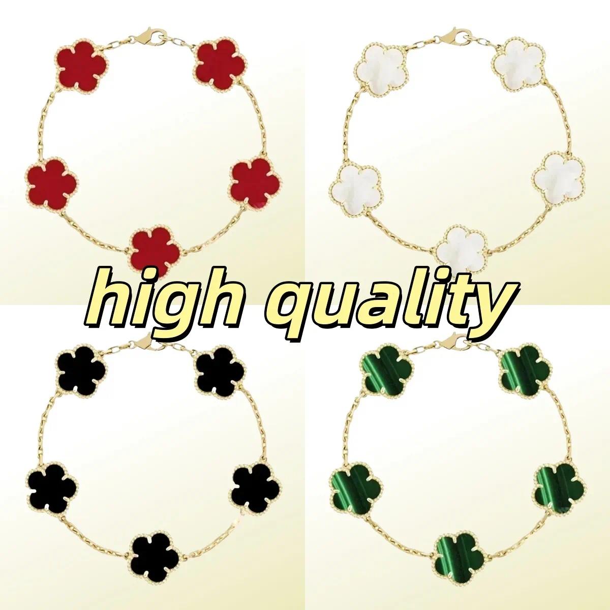 Luxury clover bracelet designer bracelet women jewlery 5 flower diamond vintage fashion charm bracelet black white green plated gold silver mother o