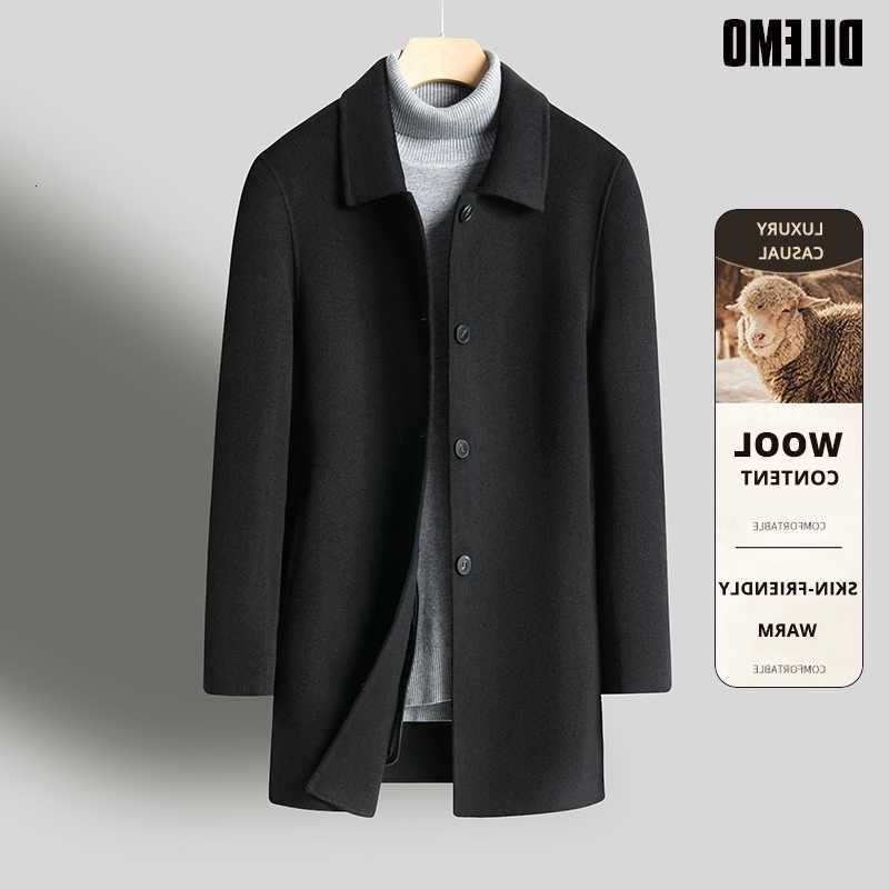 Wool Blends High End Men's 70%Wool Double-faced Woolen Slim Fit Autumn Winter Brand Long Casual Fashion Men Woolen Coat Jacket Overcoat Peacoat