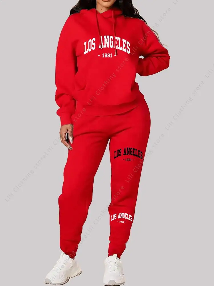 Los Angeles letter print Women Sets Hoodie and Pants sports suit High Quality Spring Autumn Aesthetic clothing Women activewear 260920