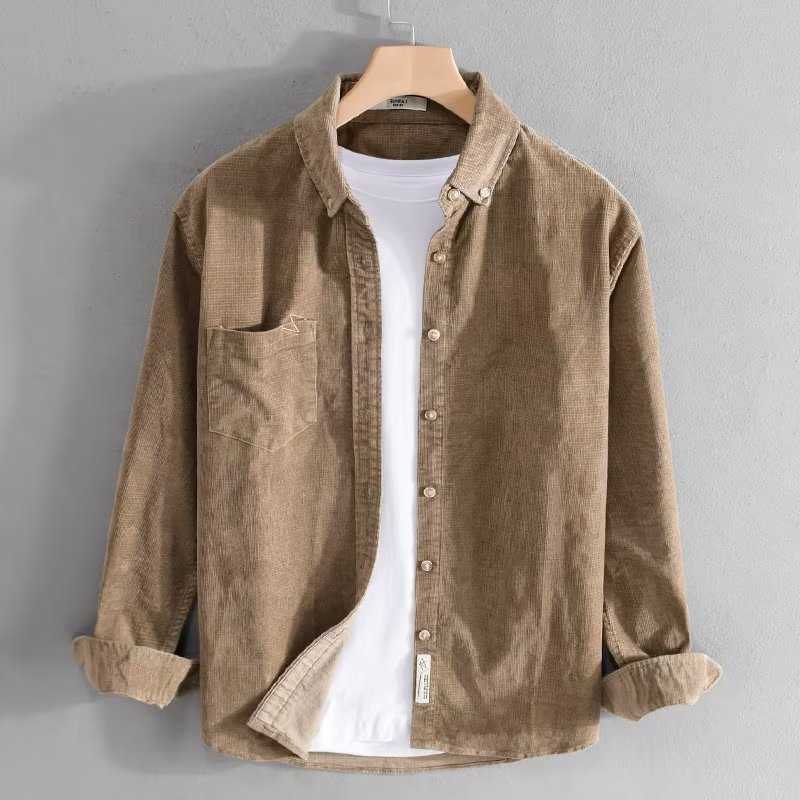 Work Men's Corduroy Casual Shirts Shirt Men's Loose Long Sleeve Spring Autumn Japanese Style Retro Outerwear Jacket Youth Trend Standard F