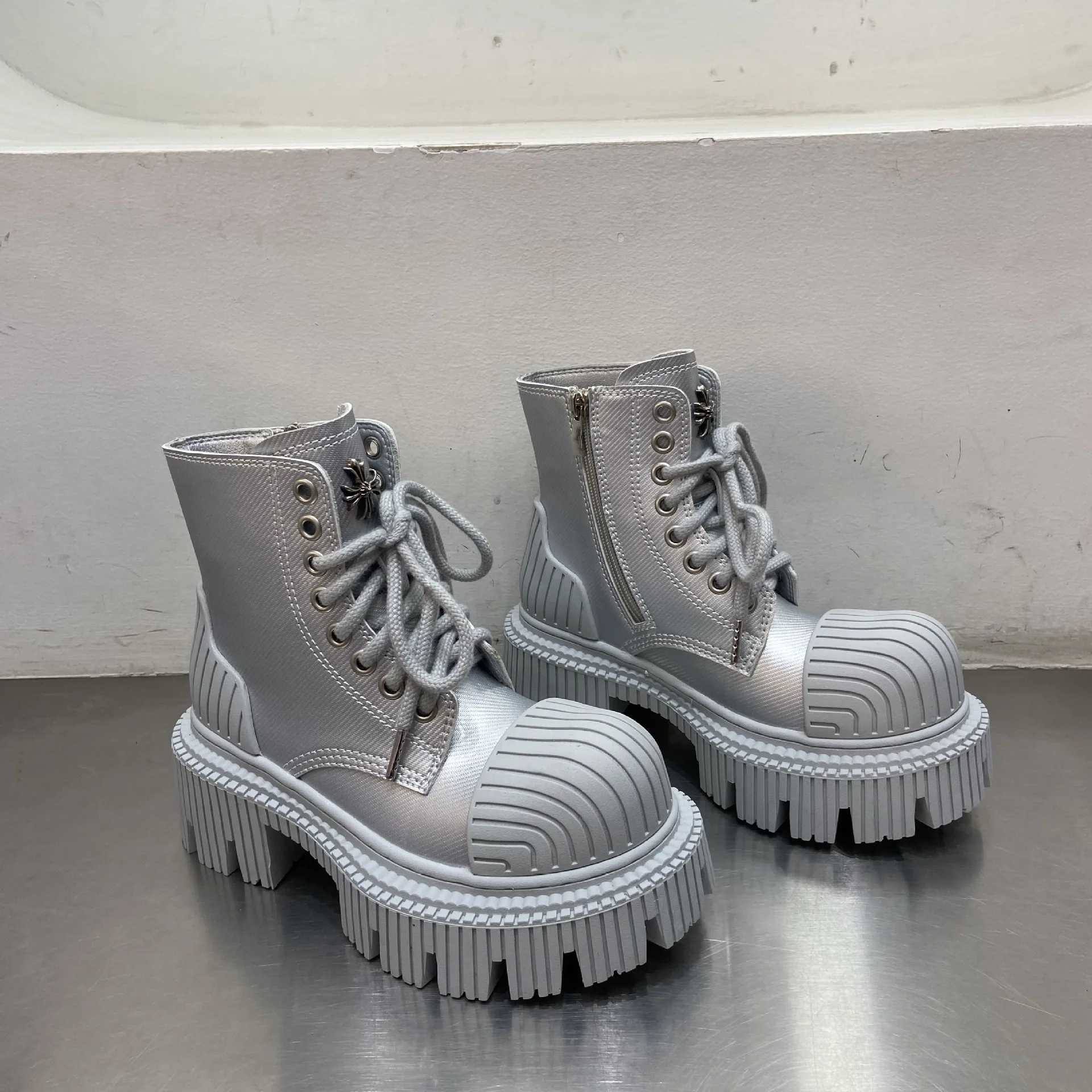 Spring and Autumn New Women's Black Sier Vintage Punk Thick-Soled Work Boots Big Round Toe Lace-Up Derby Motorcycle Boots L26921