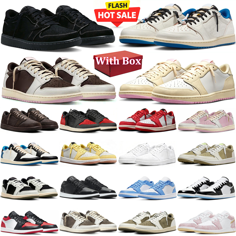 travi scott low 1 designer Basketball shoes 1 1s low lows mens sneakers woman trainers Black Toe Neutral Olive Low Tops jogging walking shoe with bo