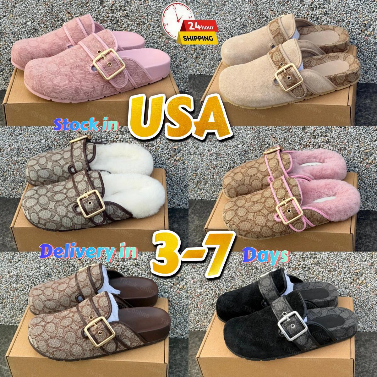 USA Designer Sandals Archival Buckle Clogs Ashton Clog Loafers Women Slippers High Quality Fur Suede Fall Summer Beach Flats Sandals Genuine Leather